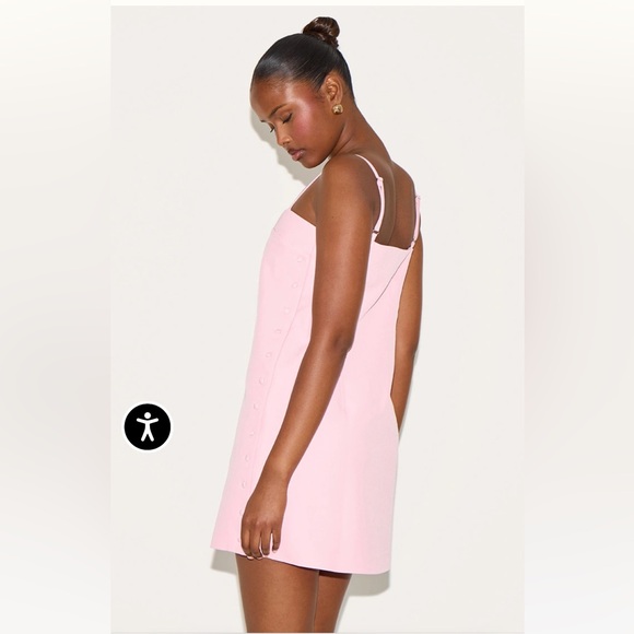 PINK WOVEN SIDE BUTTON DETAIL MINI A-LINE DRESS - Picture 2 of 5